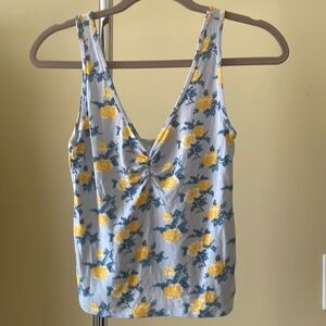 American Eagle Floral Soft & Sexy Tank with Ruched Front -Size Small